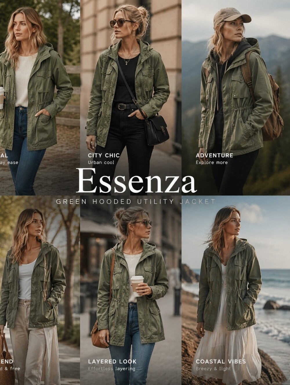 Essenza Green Hooded Utility Jacket